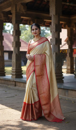 Load image into Gallery viewer, Women's Litchi silk Printed Saree With Unstitched Blouse (Beige) Kashvii
