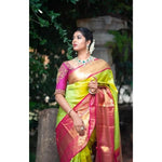 Load image into Gallery viewer, Women's Litchi silk Printed Saree With Unstitched Blouse (Green) Kashvii
