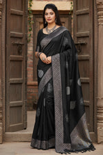 Load image into Gallery viewer, Women's Litchi silk Printed Saree With Unstitched Blouse (Black) Kashvii
