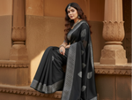 Load image into Gallery viewer, Women's Litchi silk Printed Saree With Unstitched Blouse (Black) Kashvii
