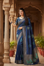 Load image into Gallery viewer, Women's Litchi silk Printed Saree With Unstitched Blouse (Blue) Kashvii
