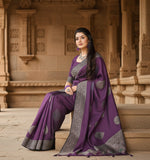 Load image into Gallery viewer, Women's Litchi silk Printed Saree With Unstitched Blouse (Purple) Kashvii
