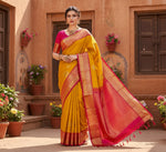 Load image into Gallery viewer, Women's Litchi silk Printed Saree With Unstitched Blouse (Yellow) Kashvii
