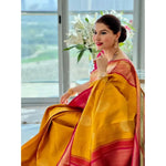 Load image into Gallery viewer, Women's Litchi silk Printed Saree With Unstitched Blouse (Yellow) Kashvii
