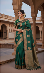 Load image into Gallery viewer, Women's Litchi silk Printed Saree With Unstitched Blouse (Green) Kashvii
