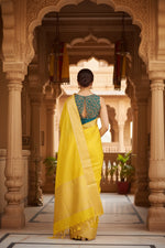 Load image into Gallery viewer, Women's Litchi silk Printed Saree With Unstitched Blouse (Yellow)
