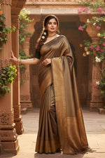 Load image into Gallery viewer, Women's Litchi silk Printed Saree With Unstitched Blouse (Gold)
