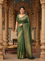 Load image into Gallery viewer, Women's Litchi silk Printed Saree With Unstitched Blouse (Green) Kashvii
