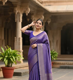 Load image into Gallery viewer, Women's Litchi silk Printed Saree With Unstitched Blouse (Purple)
