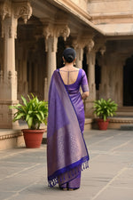 Load image into Gallery viewer, Women's Litchi silk Printed Saree With Unstitched Blouse (Purple)
