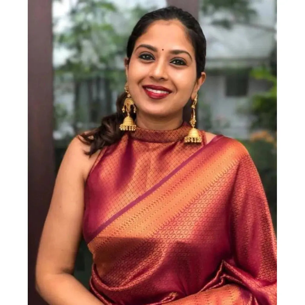 Women's Litchi silk Printed Saree With Unstitched Blouse (Red) Kashvii