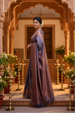 Load image into Gallery viewer, Women's Litchi silk Printed Saree With Unstitched Blouse (Navy Blue)
