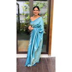 Load image into Gallery viewer, Women's Litchi silk Printed Saree With Unstitched Blouse (Sky Blue) Kashvii
