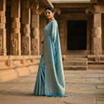 Load image into Gallery viewer, Women's Litchi silk Printed Saree With Unstitched Blouse (Sky Blue)
