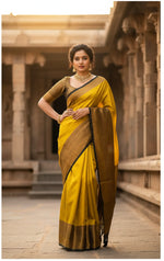 Load image into Gallery viewer, Women's Litchi silk Printed Saree With Unstitched Blouse (Yellow) Kashvii
