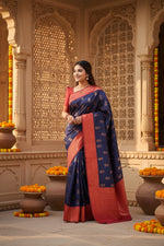 Load image into Gallery viewer, Women's Litchi silk Printed Saree With Unstitched Blouse (Blue) Kashvii
