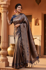 Load image into Gallery viewer, Women's Litchi silk Printed Saree With Unstitched Blouse (Blue) Kashvii
