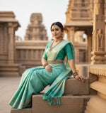 Load image into Gallery viewer, Women's Litchi silk Printed Saree With Unstitched Blouse (Green)
