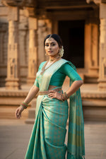 Load image into Gallery viewer, Women's Litchi silk Printed Saree With Unstitched Blouse (Green)
