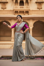 Load image into Gallery viewer, Women's Litchi silk Printed Saree With Unstitched Blouse (Grey) Kashvii

