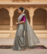 Load image into Gallery viewer, Women's Litchi silk Printed Saree With Unstitched Blouse (Grey)
