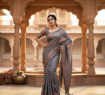 Load image into Gallery viewer, Women's Litchi silk Printed Saree With Unstitched Blouse (Grey) Kashvii
