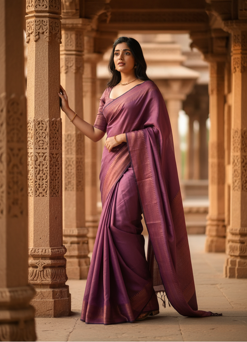 Women's Litchi silk Printed Saree With Unstitched Blouse (Purple) Kashvii