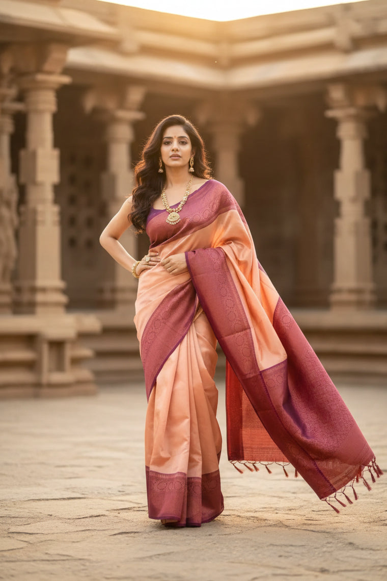 Women's litchi silk printed saree with unstitched blouse (beige) kashvii