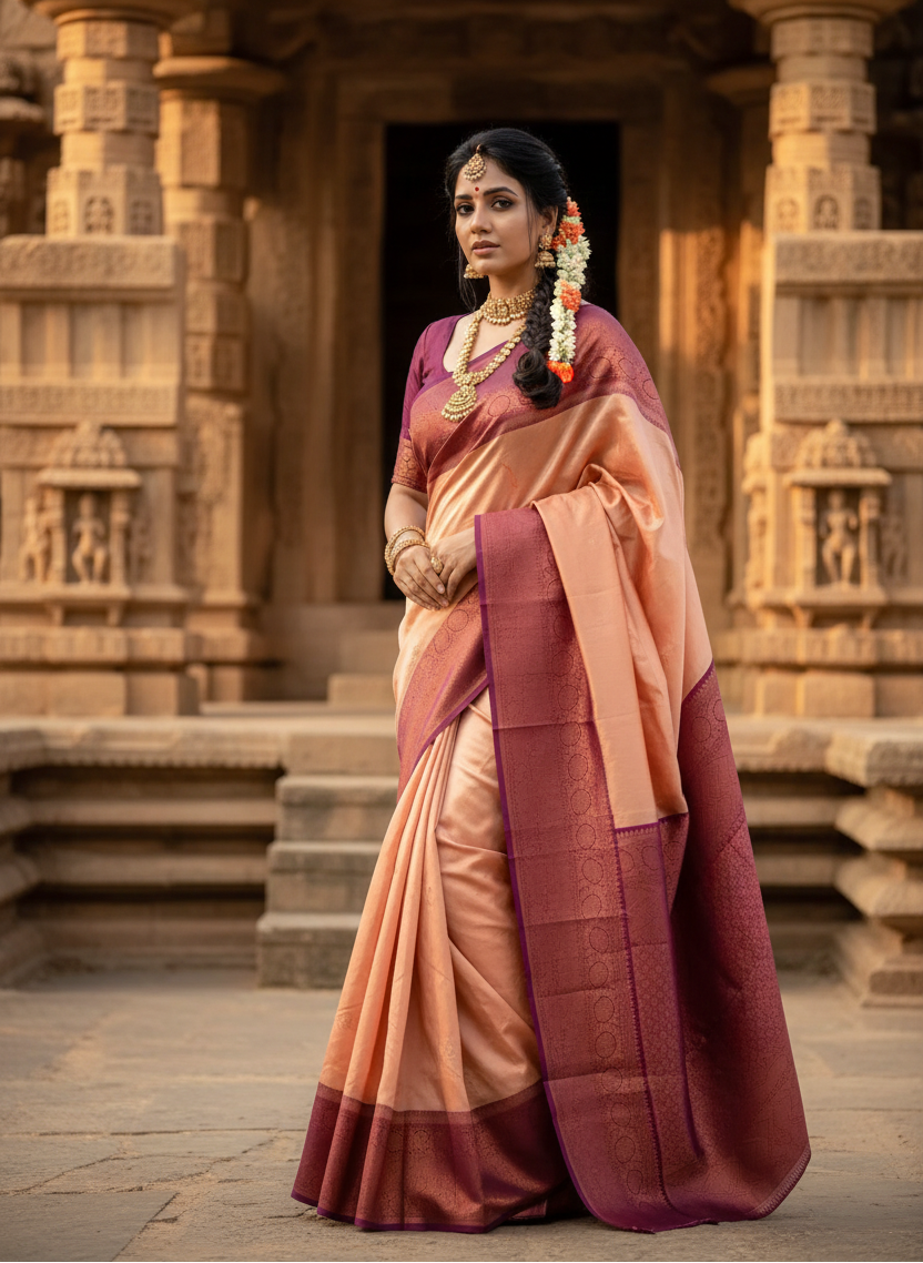 Women's Litchi silk Printed Saree With Unstitched Blouse (Beige) Kashvii