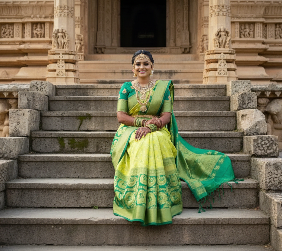 Women's Litchi silk Printed Saree With Unstitched Blouse (Light Green) Kashvii