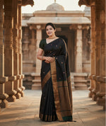 Load image into Gallery viewer, Women's Litchi silk Printed Saree With Unstitched Blouse (Black) Kashvii
