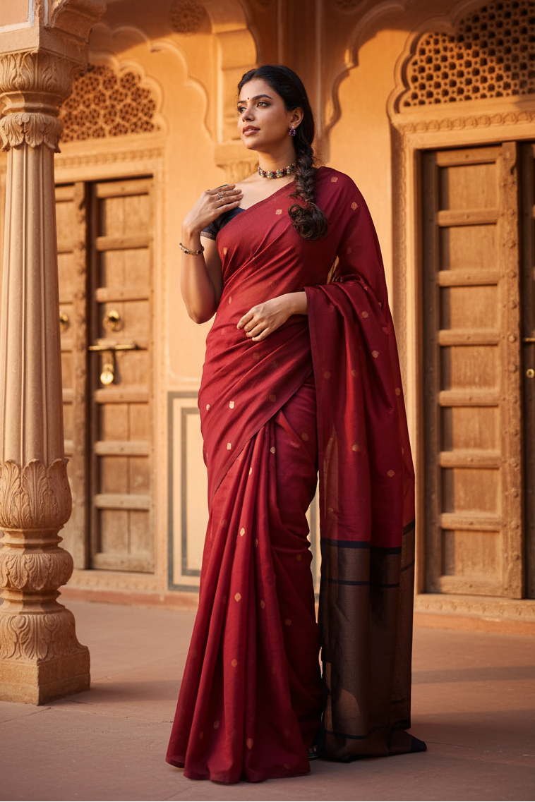 Women's litchi silk printed saree with unstitched blouse (red) kashvii