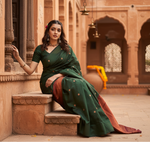 Load image into Gallery viewer, Women's Litchi silk Printed Saree With Unstitched Blouse (Dark Green) Kashvii
