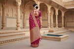 Load image into Gallery viewer, Women's Litchi silk Printed Saree With Unstitched Blouse (Magenta With pink)
