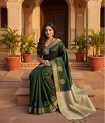 Load image into Gallery viewer, Women's Litchi silk Printed Saree With Unstitched Blouse (Green) Kashvii
