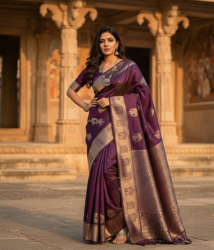 Women's Litchi silk Printed Saree With Unstitched Blouse (Magenta With pink) Kashvii