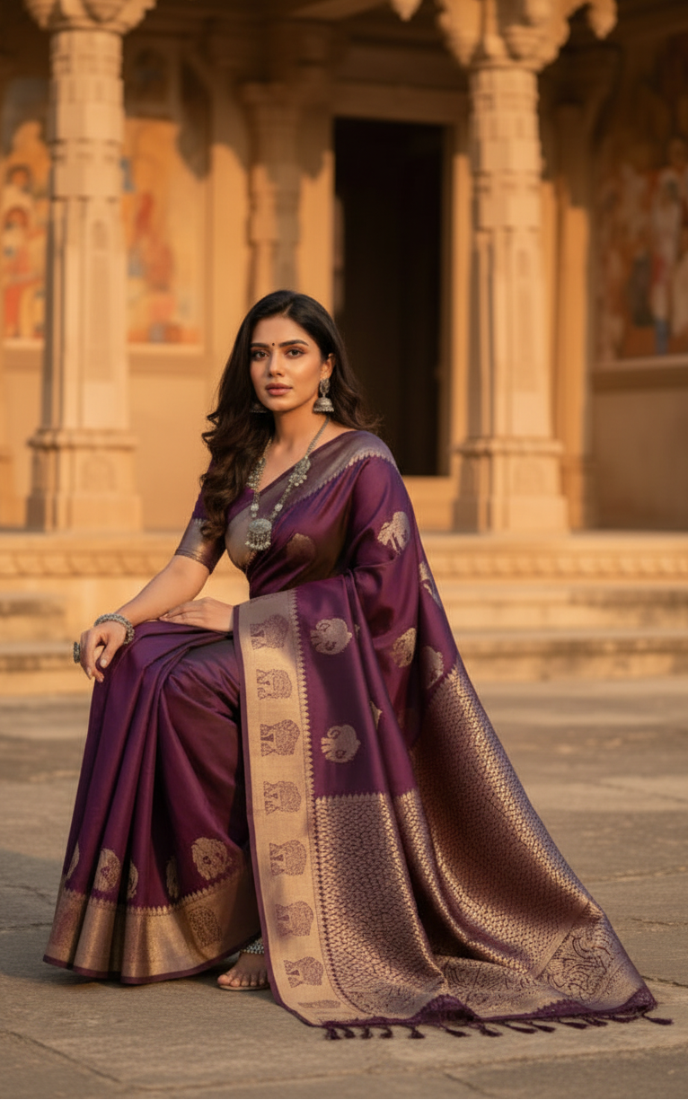 Women's Litchi silk Printed Saree With Unstitched Blouse (Magenta With pink) Kashvii