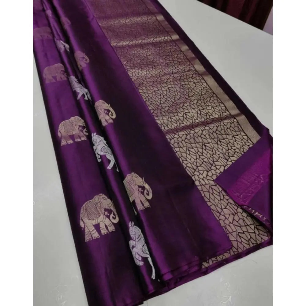 Women's Litchi silk Printed Saree With Unstitched Blouse (Magenta With pink) Kashvii