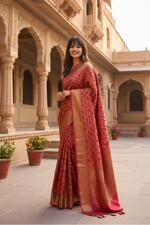 Load image into Gallery viewer, Women's Litchi silk Printed Saree With Unstitched Blouse (Red) Kashvii
