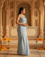 Load image into Gallery viewer, Women's Litchi silk Printed Saree With Unstitched Blouse (Light Blue)
