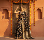Load image into Gallery viewer, Women's Litchi silk Printed Saree With Unstitched Blouse (Black)
