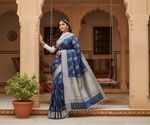 Load image into Gallery viewer, Women's Litchi silk Printed Saree With Unstitched Blouse (Dark Blue) Kashvii
