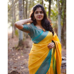 Load image into Gallery viewer, Women's Litchi silk Printed Saree With Unstitched Blouse (Yellow) Kashvii
