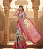 Load image into Gallery viewer, Women's Litchi silk Printed Saree With Unstitched Blouse  5-6 Mtrs (Gray) Kashvii
