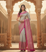 Load image into Gallery viewer, Women's Litchi silk Printed Saree With Unstitched Blouse  5-6 Mtrs (Gray)
