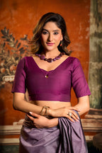 Mulmul Cotton Saree With Unstitched Blouse(Lavender)