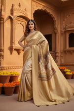 Load image into Gallery viewer, Women's Silk Printed Saree With Unstitched Blouse 5.5Mtr (Gold)
