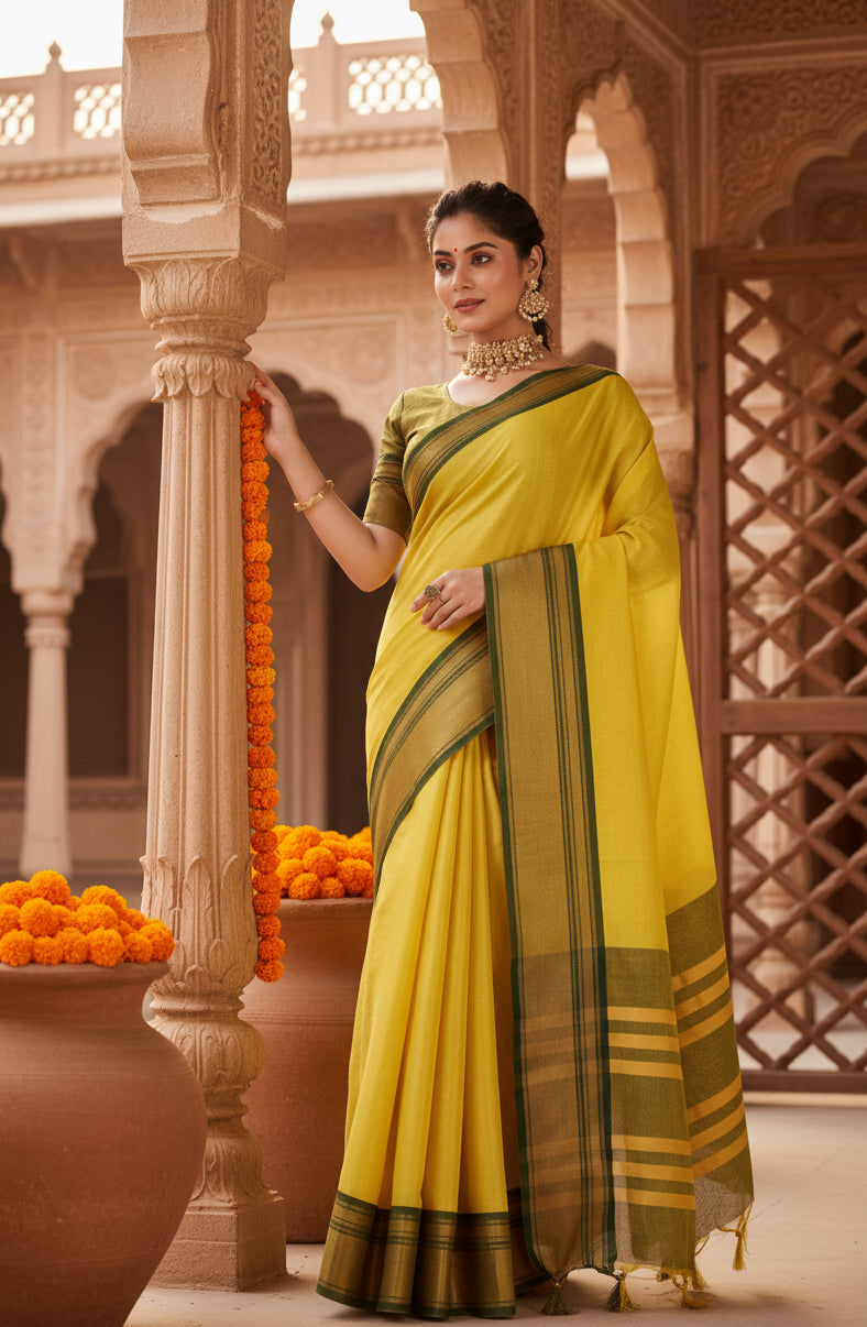 Women's silk blended jaquard woven saree with unstitched blouse 5