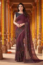 Load image into Gallery viewer, Women's Georgette Printed Saree With Unstitched Blouse 5.5Mtr (Maroon)
