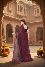 Load image into Gallery viewer, Women's Georgette Printed Saree With Unstitched Blouse 5.5Mtr (Maroon)
